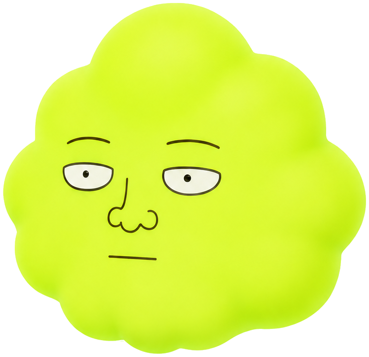 A deadpan, bright green thought cloud